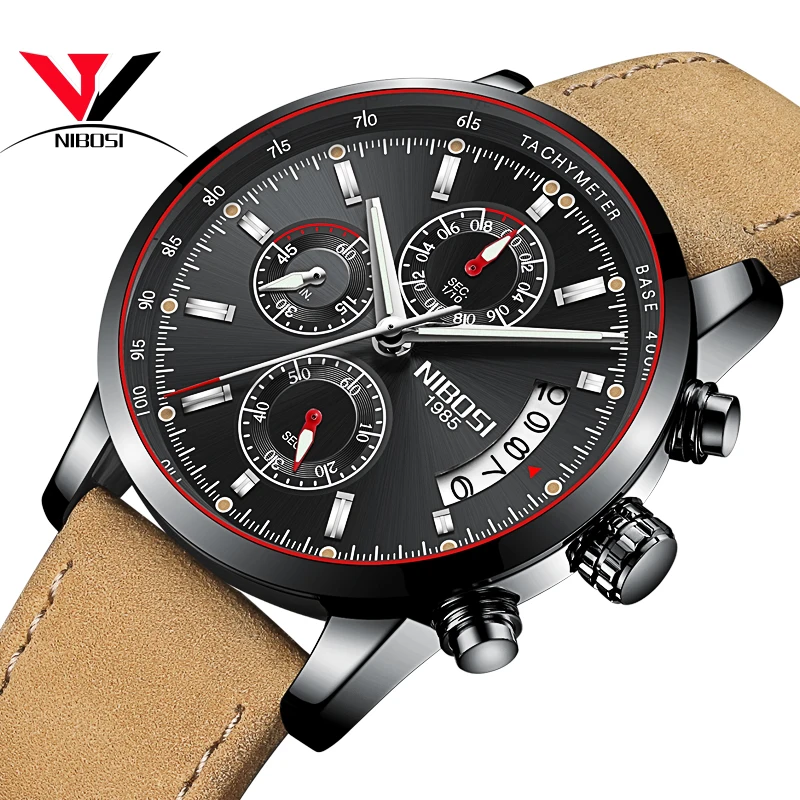 

NIBOSI Sport Watch For Men Waterproof Military Army Watch Top Brand Luxury Leather Strap Relogio Masculino Esportivo Male Clock