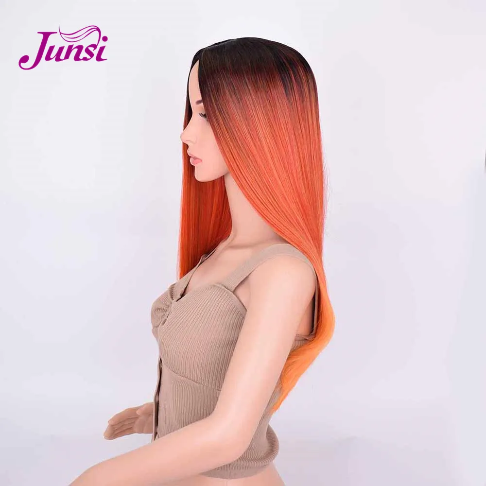 Градиент Омбре синий синтетический парик длинные прямые оранжевые волосы для женщин высокая температура волокно ВОЛОС