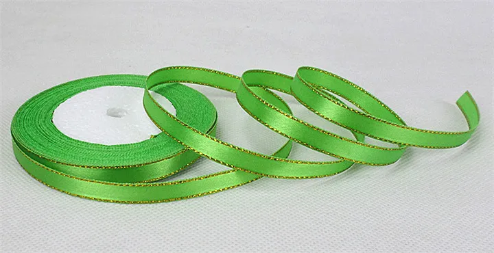 7  10mmx22M Smooth Gold Rimmed Ribbon Wedding Decoration Gift Wrap Clothing Double Satin Ribbon Handmade Diy Party Ribbon