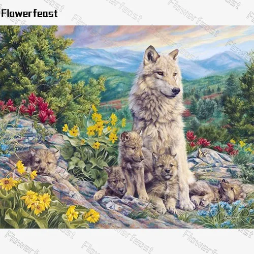 

5D DIY Diamond Painting Wolves Flower Cross Stitch Kits Crystal Mosaic Rhinestone Picture Diamond Embroidery Animals Mountain