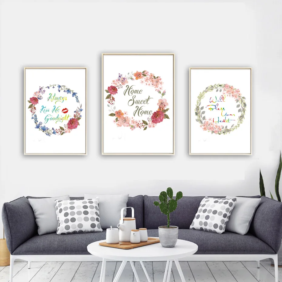 Beautiful-Flowers-Home-Sweet-Home-Quote-Canvas-Art-Print-Poster-Home-Decor-Living-Room-Wall-Picture