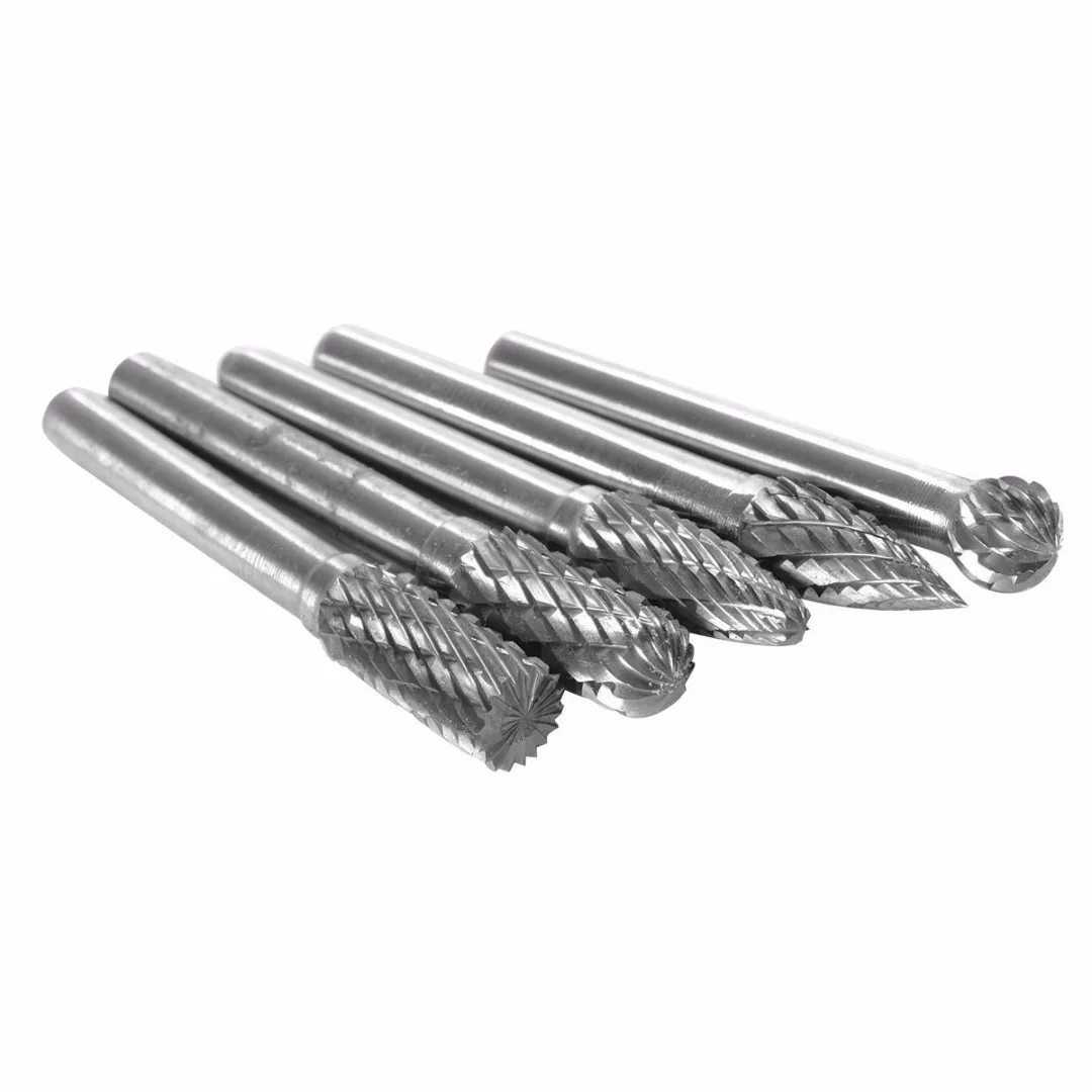 5pcs 6mm Shank Tungsten Carbide Rotary Point Burr Die Grinder Bit Set 50-60mm Length For Power Tools