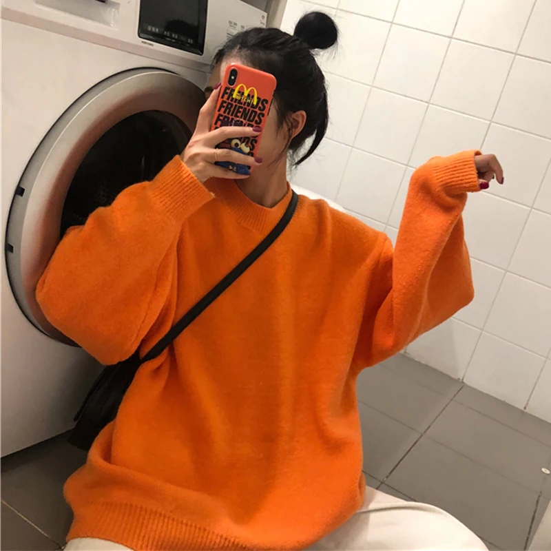 

3 Colors Mihoshop Ulzzang Korean Korea Women Fashion Clothing Lazy Street Orange Loose Pullover Sweater