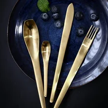 Золотой японский стиль матовая нержавеющая сталь столовые приборы вилка нож совок набор десертная столовая вилка набор Прямая поставка