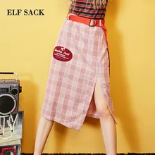 ELFSACK, осень, новинка, женские юбки, повседневные, клетчатые, плиссированные, женская юбка, до колена, трапециевидные, в винтажном стиле, элегантные, облегающие, женские юбки