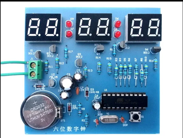 

AT89C2051 Six digital clock kit singlechip 6 LED clock electronic production of bulk DIY (not including battery)