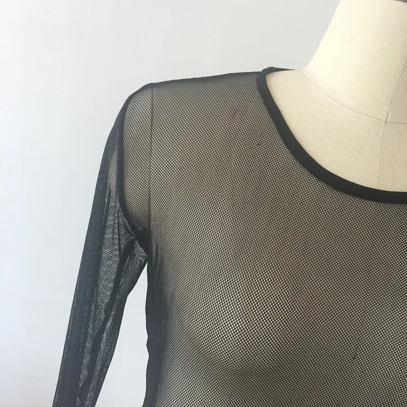 Черные ажурные рубашка Для женщин с длинным рукавом Top Sexy See Through Клубные xxs 7xl плюс