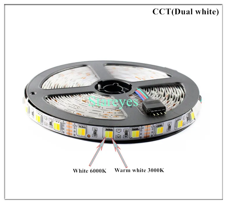 100 шт. SMD5050 DC12V 300 светодиодный 5 м RGB+ CCT W& WW светодиодные ленты двойной белый 2 в 1 цветовая температура светодиодный ленточный светильник