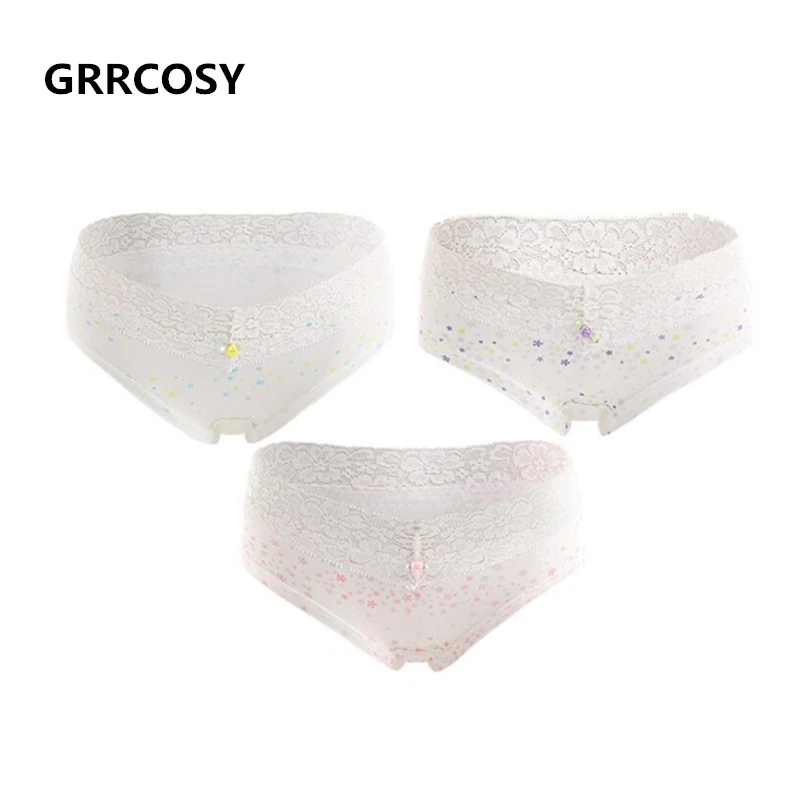 

GRRCOSY 3pcs Cotton Lace Flower Low-Waist Maternity Panties U-Shaped Pregnancy Underwear for Pregnant Women Clothes Clothing