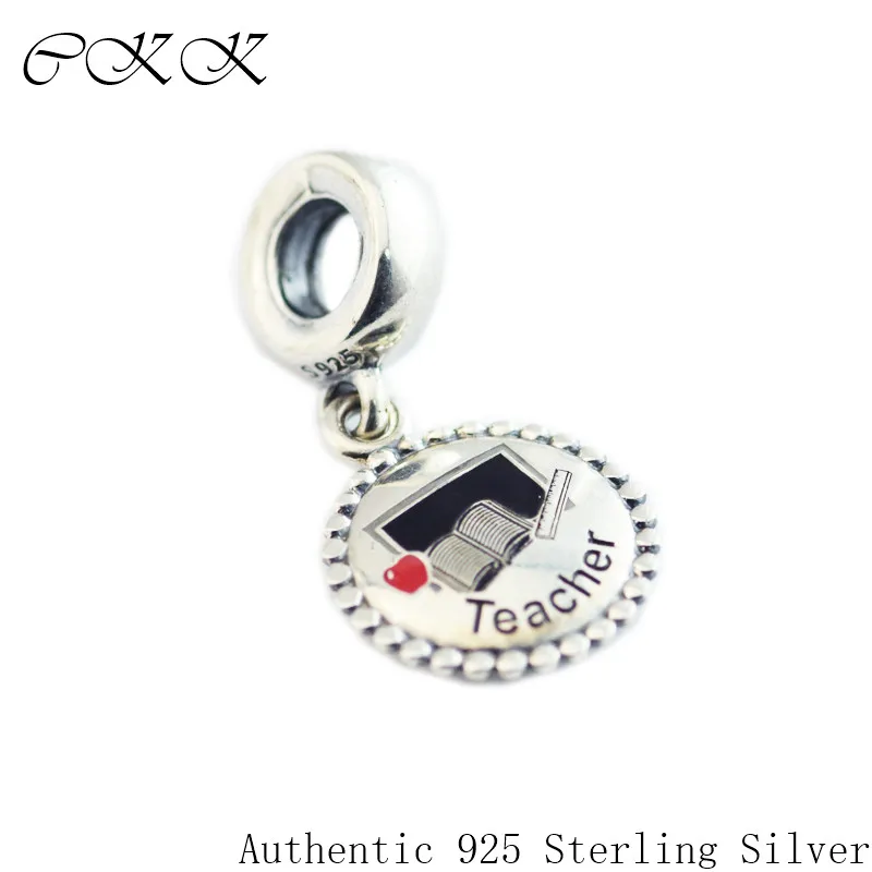 

100% 925 Sterling Silver Teacher Dangle Charm for Jewelry Making Fit Bracelets YL757