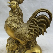 1" Китайская фэншуй-Статуэтка латунь богатство зодиака год петух Статуэтка скульптура