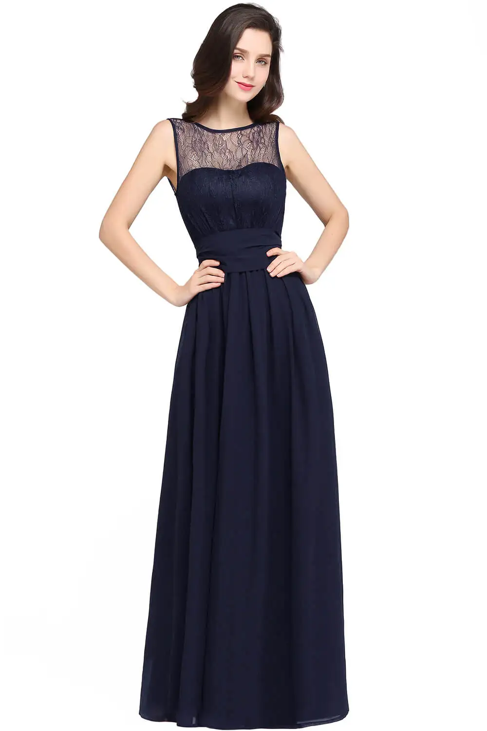 Элегантное Длинное Кружевное Вечернее Платье Трапециевидной Формы С Открытой Спиной Vestido de Festa - Цвет: Тёмно-синий