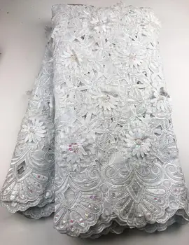 

African double organza lace fabric 2019 embroidered tulle french sequins lace fabric high quality wedding Nigerian laces OP09