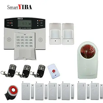

SmartYIBA Home Security Alarm System GSM SMS Burglar Alarm Door Open Alarm System+Loudly Red Flash Siren+Emergency Alarm Button