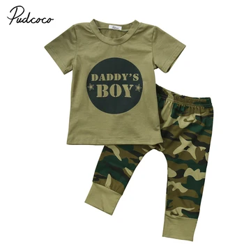 

2pcs baby clothes Newborn Toddler Army green Baby Boy Girl letter T-shirt Tops Camouflage Pants Outfits Set Clothes 0-24M