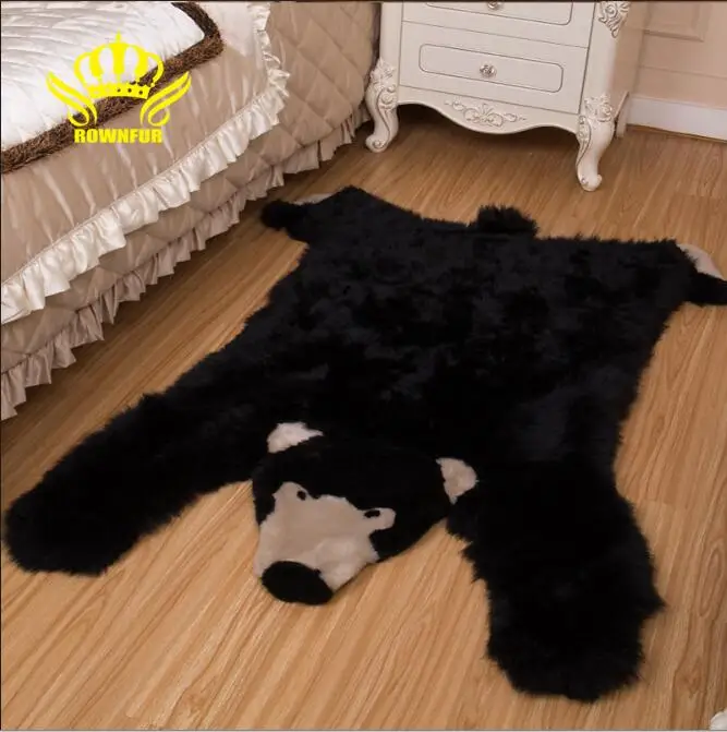 КОРОНА Мягкие натуральные овчинные шерстяные коврики Ковры Медведь для детской комнаты Спальня Гостиная Теплые волос - Цвет: black
