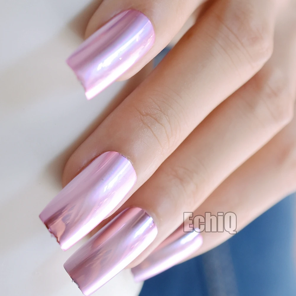 

20pcs/set Extra Long Pink Metallic False Nails Full Cover Mirror Fake Nail Artificial Salon DIY Manicure Nail Art Decoration N17