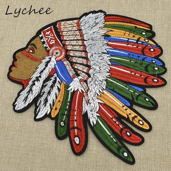 

Lychee 24cm Oversized Colorful Indian Head Feather Embroidery Patches With Adhesive DIY Sewing Garment Applique