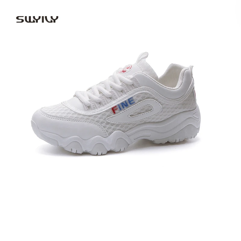 SWYIVY Sneakers Shoes Woman Mesh Breathable 2018 Summer Female Casual Shoes Comfortable Lady Hot Leisure Sneakers 40  White