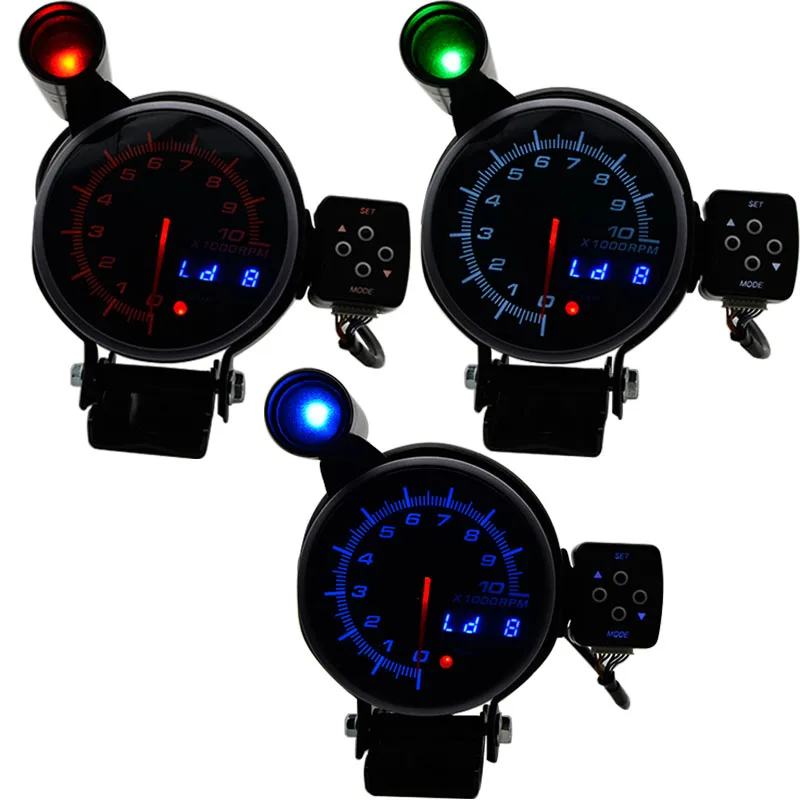 95 мм Тахометр RPM Gauge шаговый двигатель три светодиодных цвета дисплей с