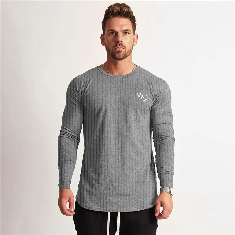 2019 Summer Mens Tight Fitting Long Sleeved T shirt Fitness