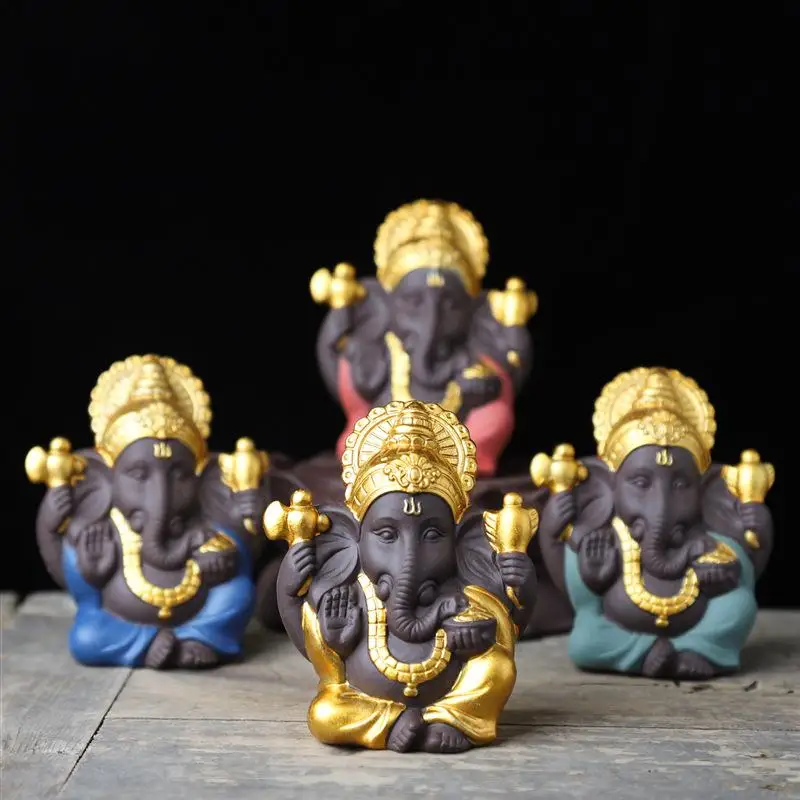 

Gold Lord Ganesha Buddha Indian Elephant God Sculptures Ganesh Figurines Purple Sand Home Garden Buddha Decoration Statues 2019