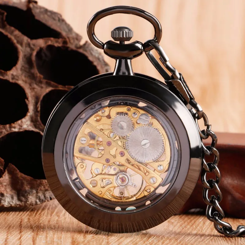 Роскошные изысканные механические карманные часы Скелет стимпанк прозрачные карманные часы механический ручной Ветер Relogio De Bolso