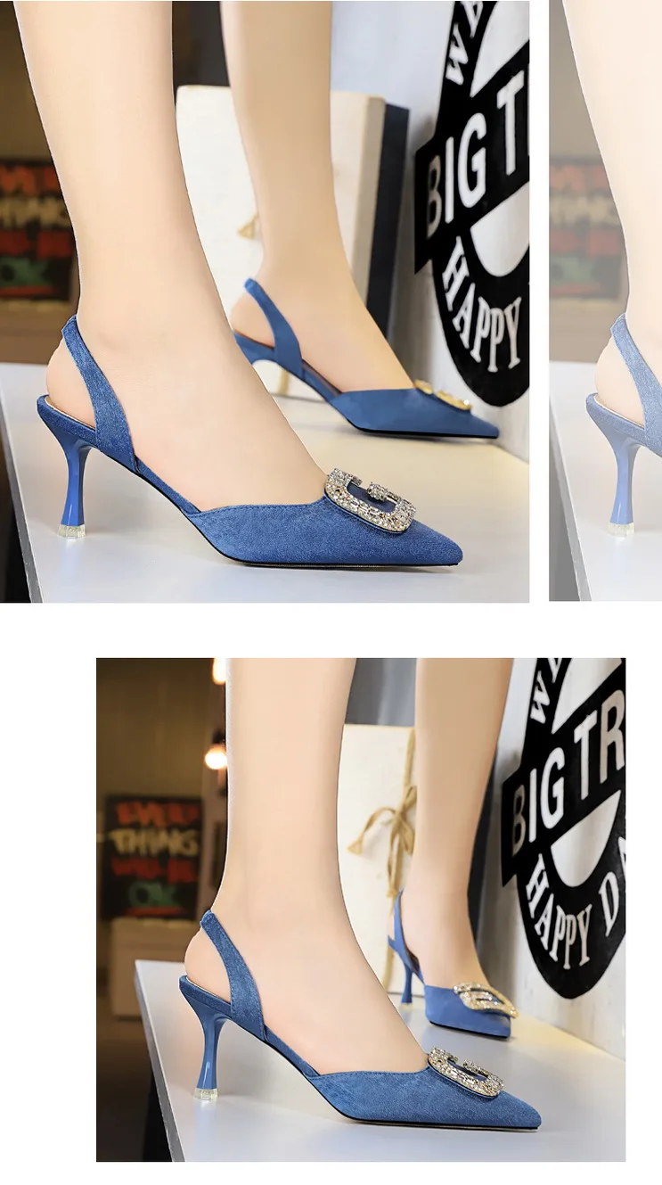 BIGTREE/элегантные женские туфли-лодочки на высоком каблуке со стразами свадебные туфли из флока с острым носком женские вечерние туфли с ремешками и стразами