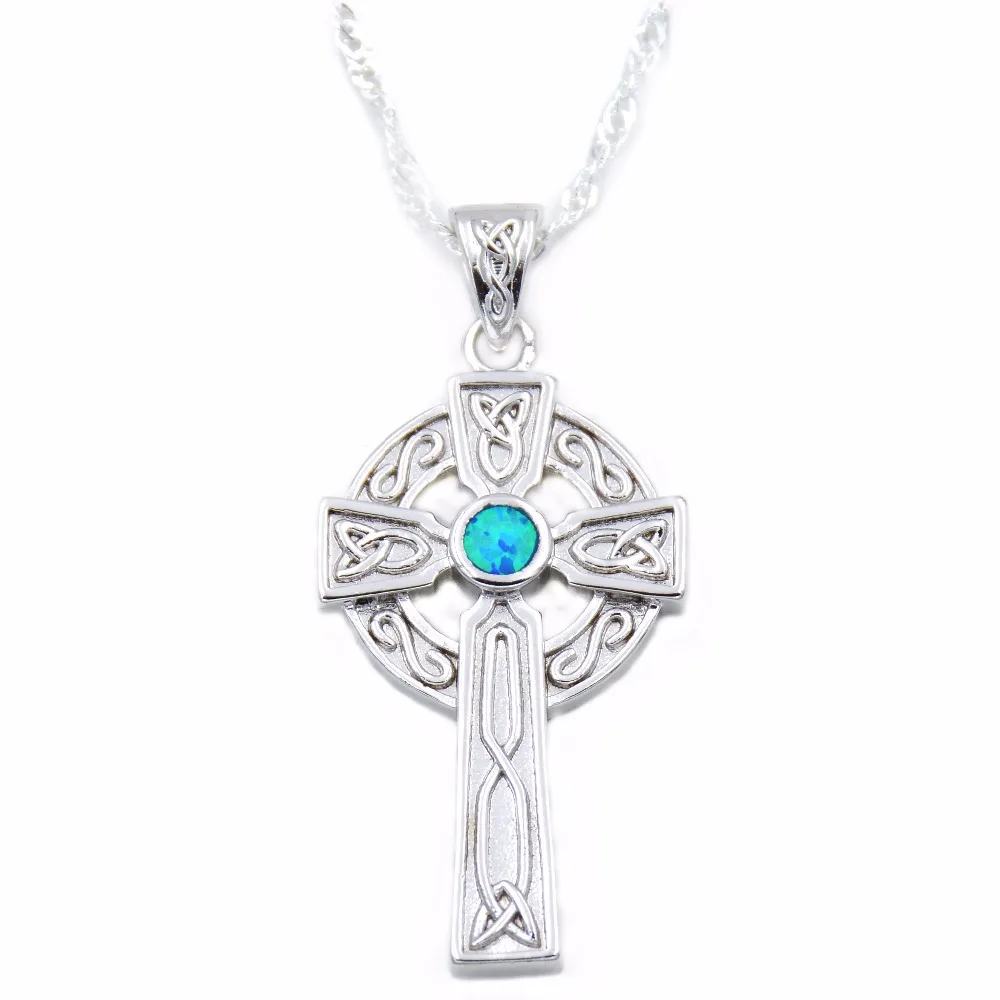 

Irish Pendant Celtic Cross with Ocean Blue Fire Opal