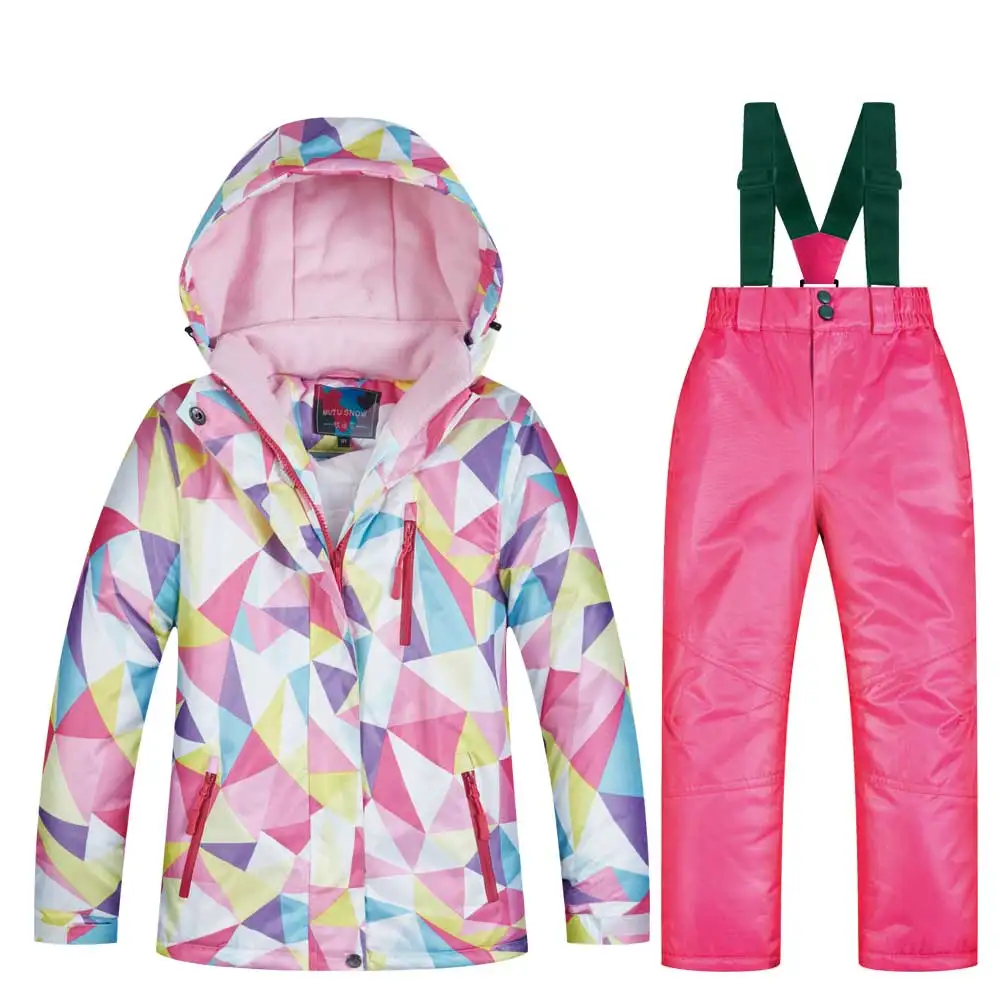 Детский лыжный костюм детский брендовый ветрозащитный водонепроницаемый теплый зимний комплект для девочек, штаны и пальто зимняя куртка для катания на лыжах и сноуборде - Цвет: FSJRT PINK