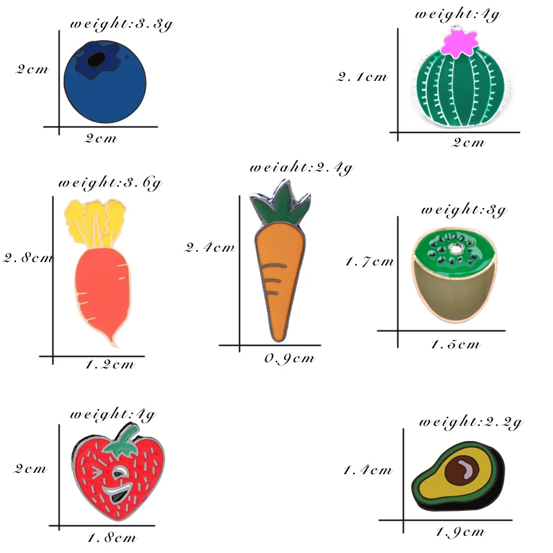 Морковь овощи брошь киви улыбающееся лицо клубника черника авокадо змея фрукты значки Кактус Украшения ювелирные изделия Pokemon