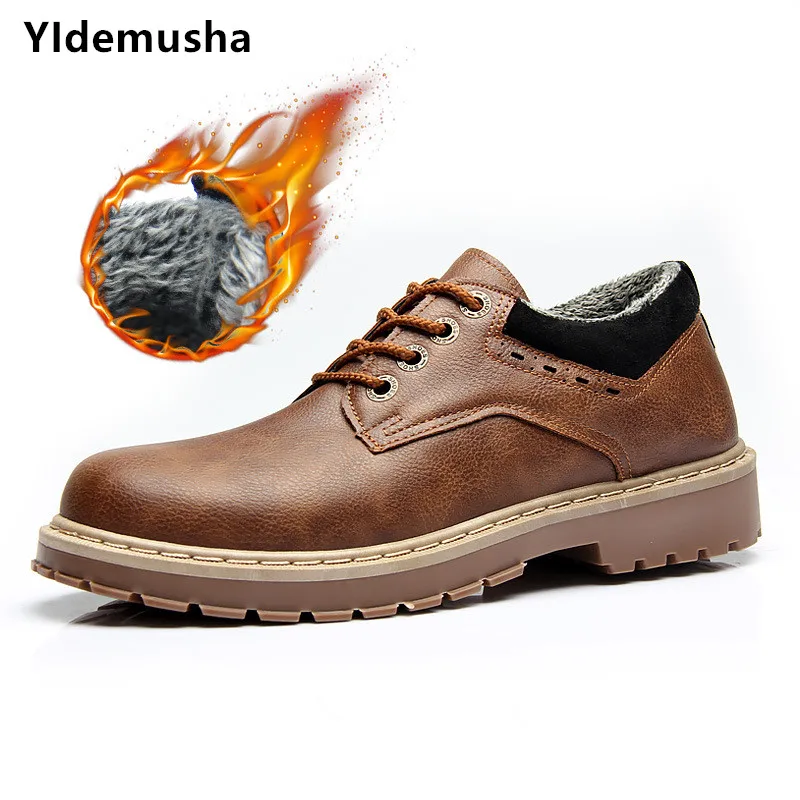Мужские теплые меховые ботинки YIdemusha повседневная рабочая обувь для взрослых