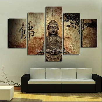 

Handmade Oil Painting On Canvas Wall Art Home Decor For Living Room As Unique Gift 5 Pieces/set Budha Picture Decor