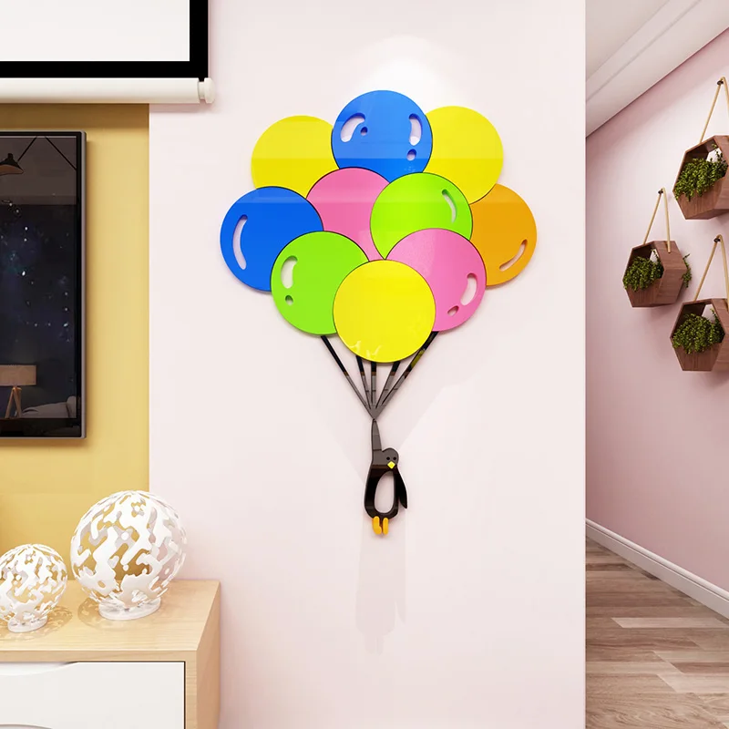 Цветной воздушный шар и котенок кролик слон дизайн акриловые наклейки на стену DIY Детский сад кафе украшение на стену, дверь, окно
