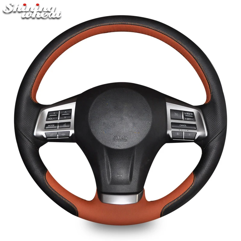 Shining Wheat Black Brown Leather Car Steering Wheel Cover For Subaru