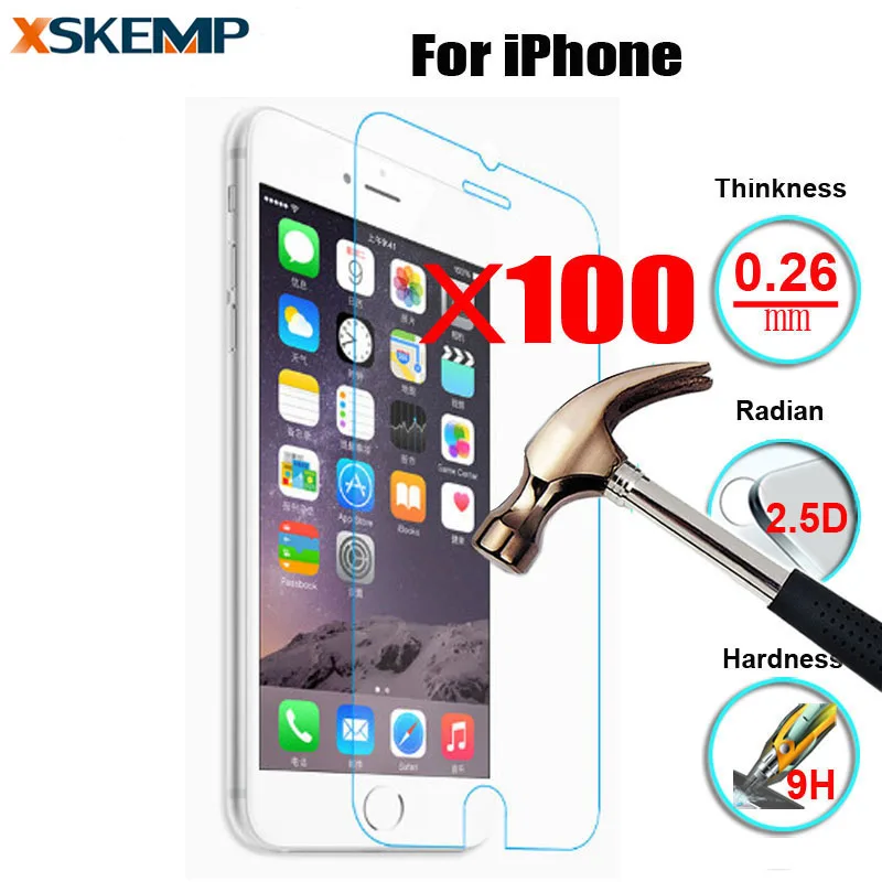XSKEMP 100 шт 9H жесткий HD экран протектор для iPhone7 Plus 4S 5 5S 6 6S 42 мм 38 iPod Nano 7 2.5D пленка из