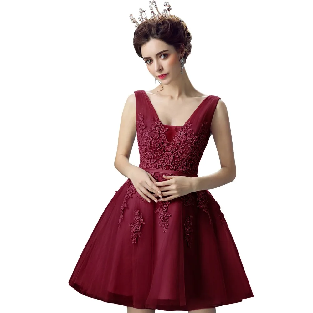 Элегантные короткие платья для выпускного вечера 15 ano curto розовые кружевные платья для выпускного вечера аппликация 8 класс выпускное платье - Цвет: burgundy