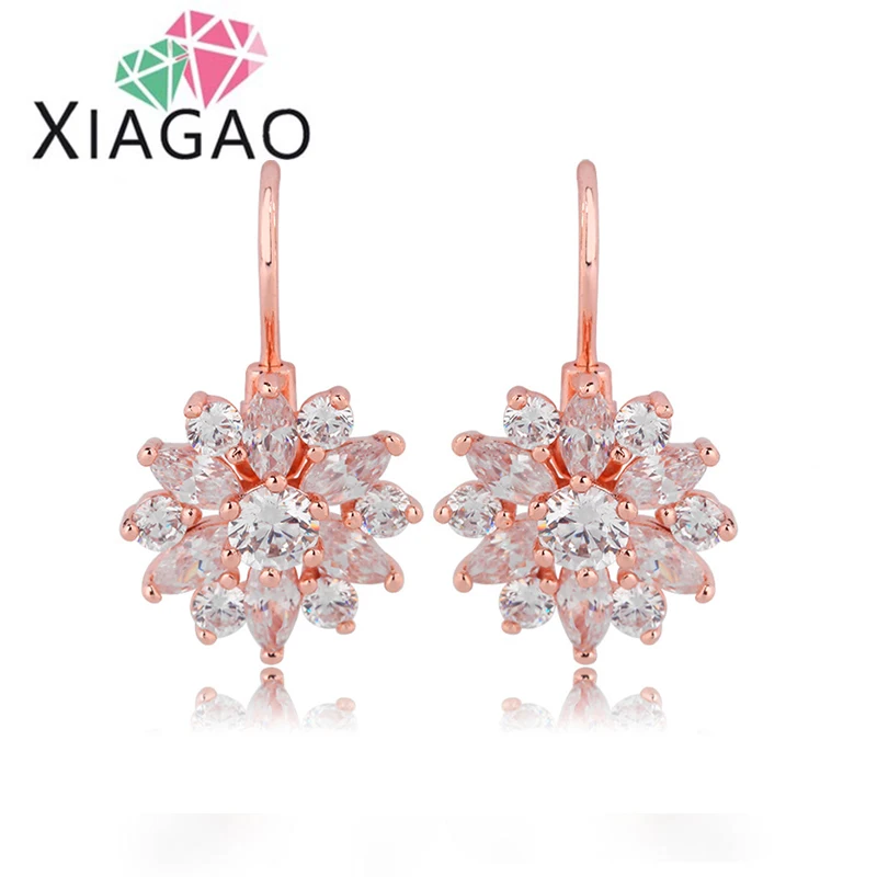 

XIAGAO Round Simulated Pearl Drop Earrings Jewelry Women Anniversary Made with Zircon Luxury Flower Dangle Earing E509