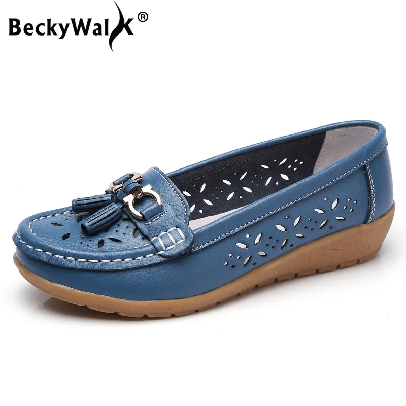 BeckyWalk New Summer Women Genuine Leather Ballet Flats