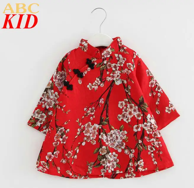 

Baby Girls Winter Dress Chinese Style Traditional New Year Dress Tang suit Vintage Dress for Girls Kids Clothes Girls KC085