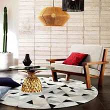 Мозаичный черно-белый серый кожаный коврик в стиле пэчворк из воловьей кожи с геометрическим узором круговой ковер из коровьей кожи для учебы