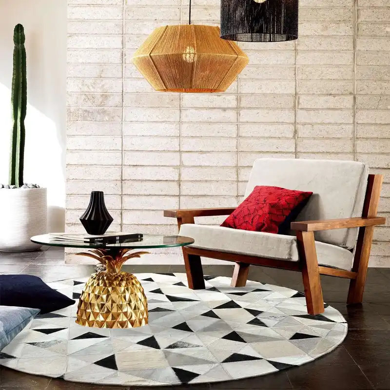 Mosaic Black And White Grey Cowhide Patchwork Leather Rug