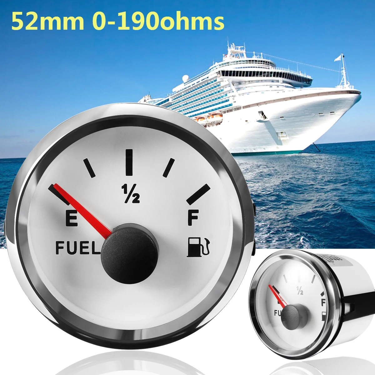 

53mm Marine Fuel Tank Gauge Boat Oil Tank Level Indicator 12/24V 0-190ohms Stainless Steel Marine Oil Pressure Meter Manometer