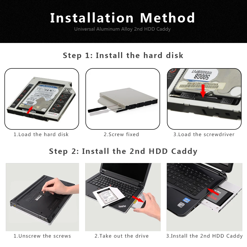 DeepFox Universal 2nd HDD Caddy 12.7mm SATA 3.0 2.5" 2TB SSD Hard Drive Case Enclosure with LED Indicator For Laptop Notebook 2.5 hdd box