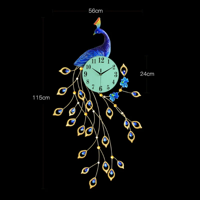 Негабаритных стерео часы с павлином личности креативные декоративные настенные часы европейская гостиная бесшумные кварцевые настенные часы - Цвет: S