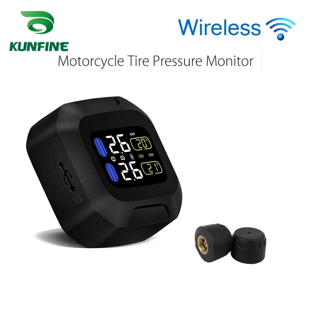 Staright Motorcycle Tire Pressure Monitor Mountain Bike Wireless Tire Pressure Monitoring Instrument Small Portable Waterproof Tire Pressure Monitoring System TPMS Detector