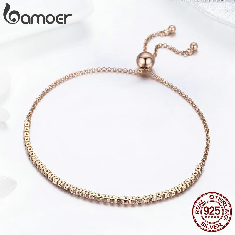 Kopen BAMOER Valentijn Dag Gift 925 Sterling Zilver Dazzling Gold Strand Armband Tennis Armband Vrouwen Sterling Zilveren Sieraden SCB046