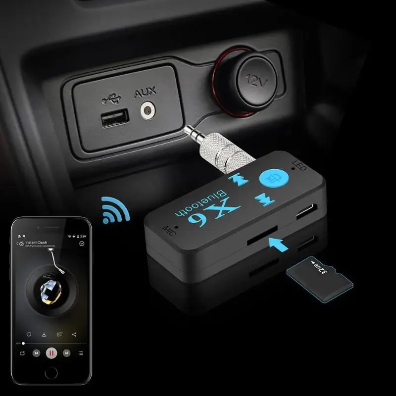X6 Bluetooth приемник 3,5 мм для автомобиля, сертификат качества ce и gs с разъемом подачи внешнего сигнала AUX Беспроводной автомобильный адаптер Наборы