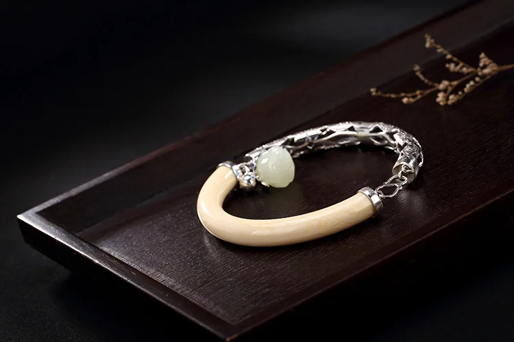 Нефритовый браслет, ретро 925 пробы браслеты для женщин, винтажный натуральный нефрит, ювелирное изделие, женский браслет, опт
