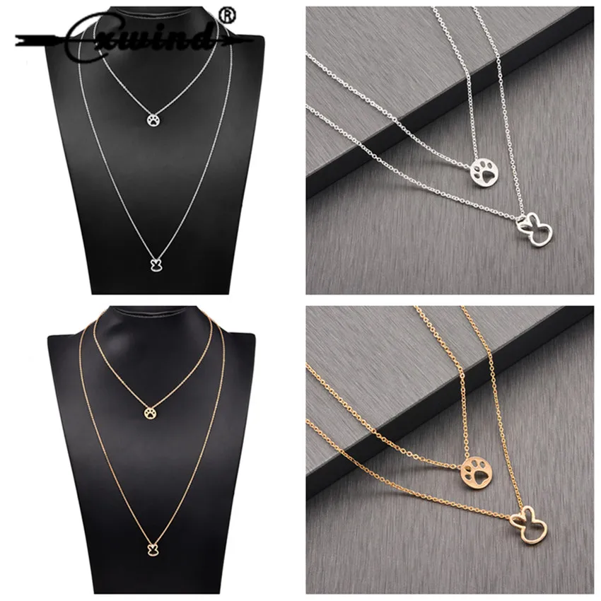 

Cxwind Bohemian Multi layer Paw Bunny Pendant Necklaces For Women Choker Fashion Animal Geometric Charm Chains Necklace Jewelry